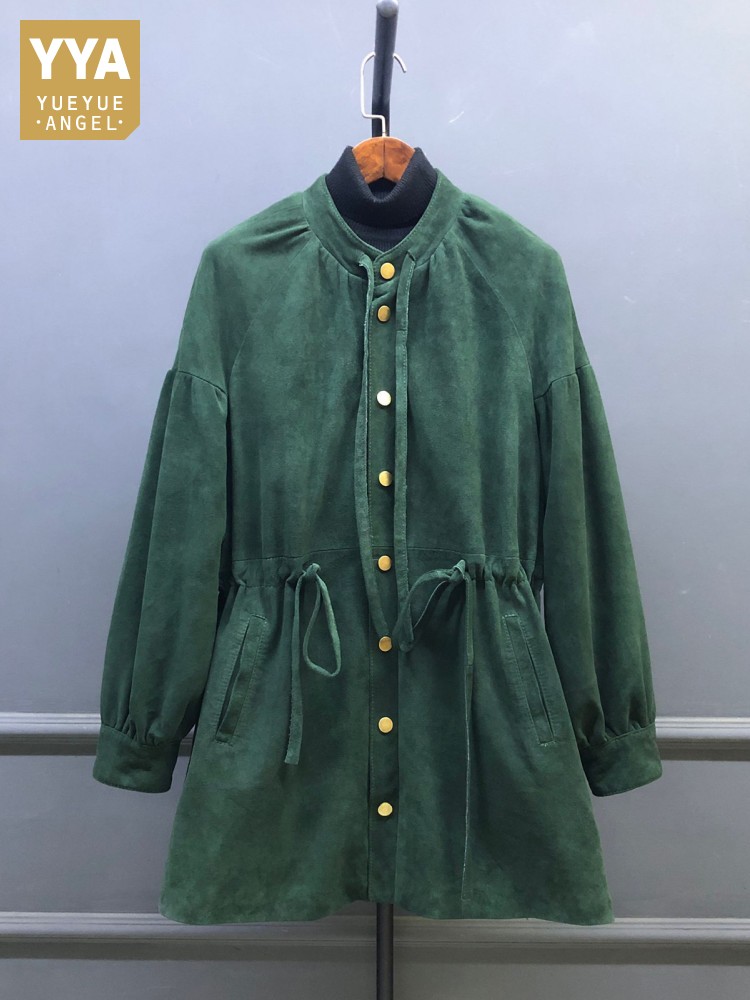 Vintage Trench Coat - Autumn Winter Women Long Real Suede