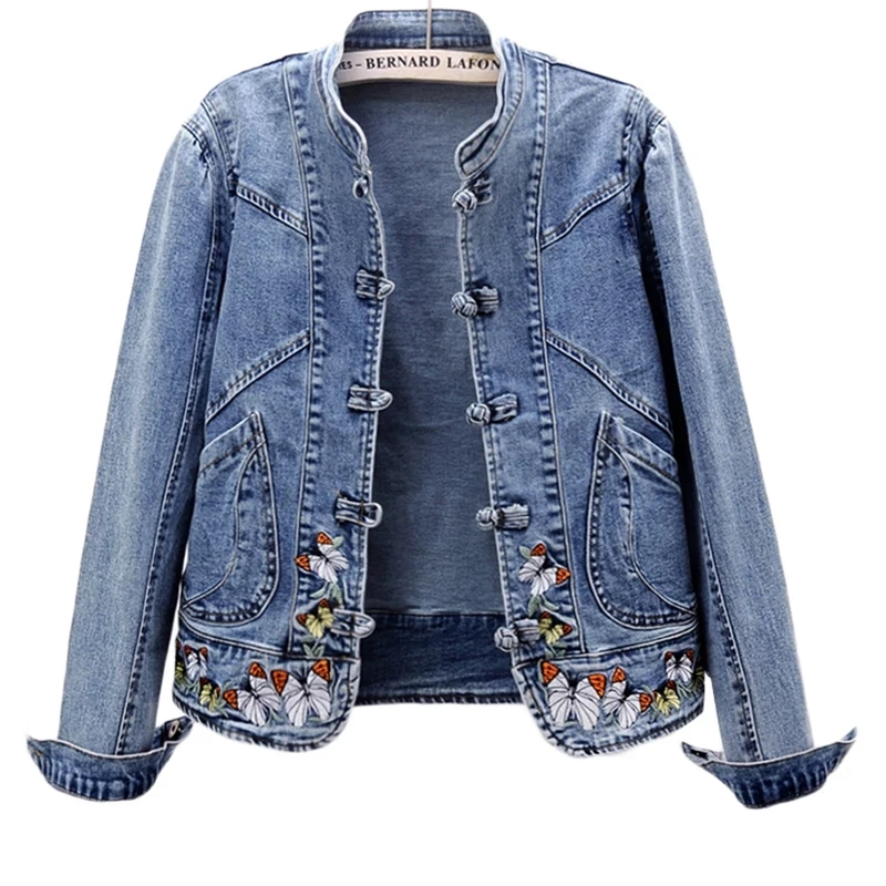 Patchwork Jean Jacket - Women 2026 Spring Embroidered Denim Jacket