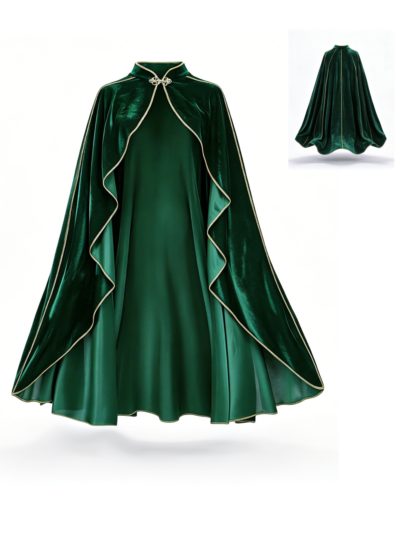 Vintage Trench Coat - Women Vintage Green Velvet Cape Cloak