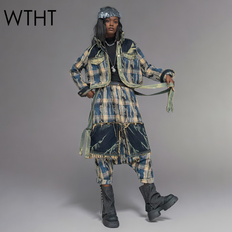 WTHT Fashion Women's Irregular - Patchwork Jean Jacket 评论和价格