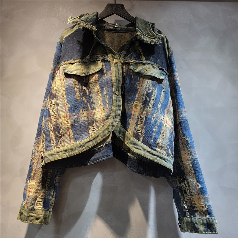 WTHT Fashion Women's Irregular - Patchwork Jean Jacket 评论和价格