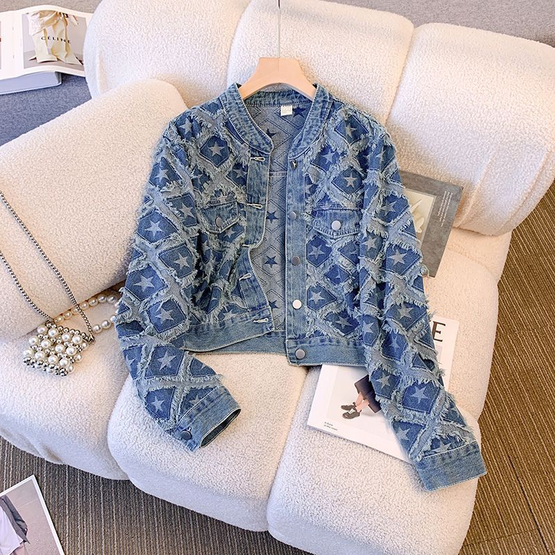 Coat Women Denim Coats Round N - Patchwork Jean Jacket 评论和价格