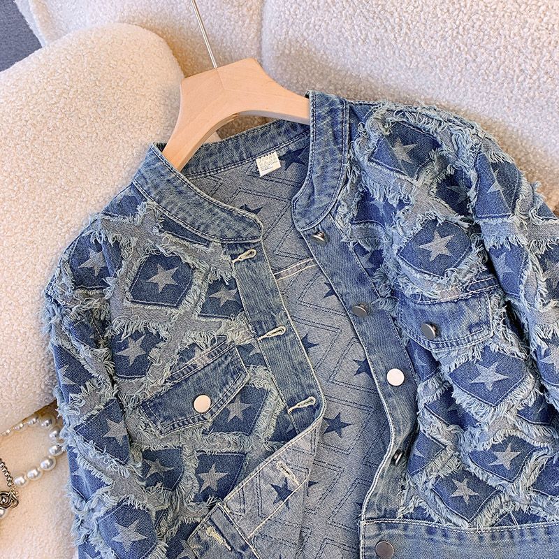 Coat Women Denim Coats Round N - Patchwork Jean Jacket 评论和价格