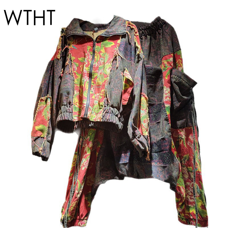 WTHT Vintage Trendy Women's Pa - Patchwork Jean Jacket 评论和价格