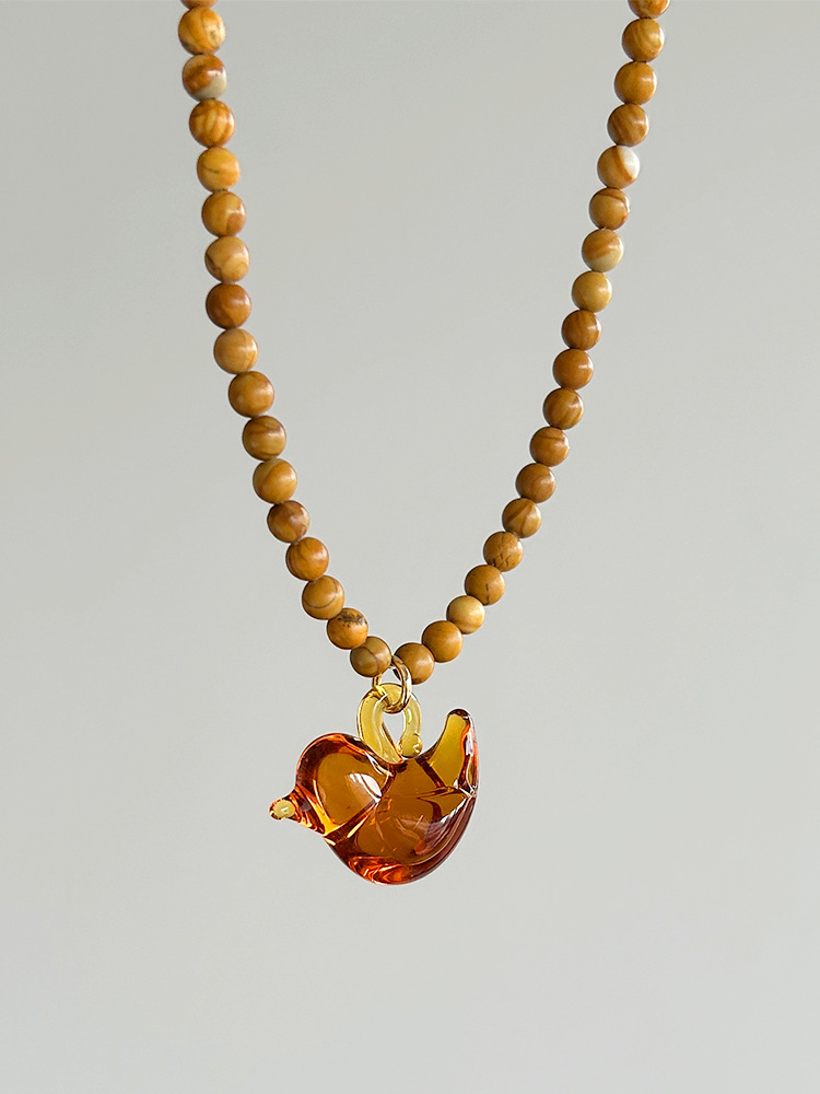 Wooden Bead Glass Bird Necklac - Vintage Vibes Fashion 评论和价格