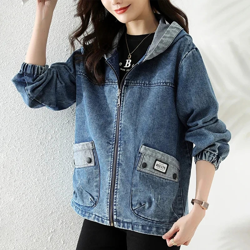 New Splicing Zipper Female Cow - Patchwork Jean Jacket 评论和价格