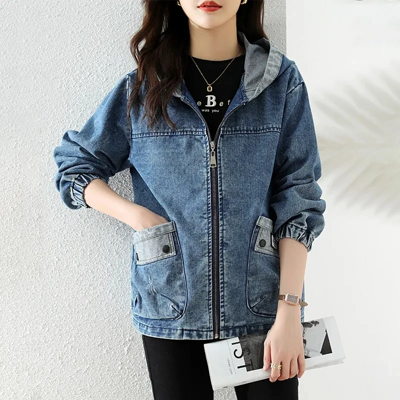 New Splicing Zipper Female Cow - Patchwork Jean Jacket 评论和价格
