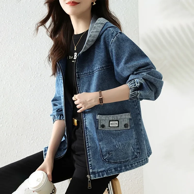 New Splicing Zipper Female Cow - Patchwork Jean Jacket 评论和价格