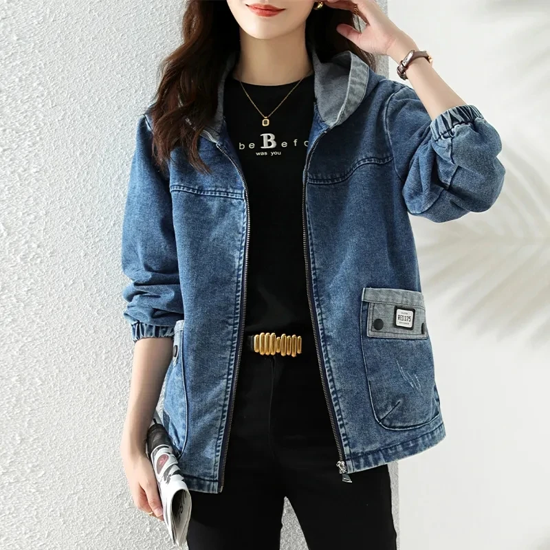 New Splicing Zipper Female Cow - Patchwork Jean Jacket 评论和价格