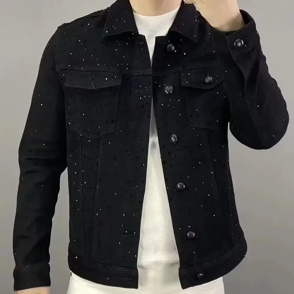 Jeans Coat for Men Button Casu - Patchwork Jean Jacket 评论和价格