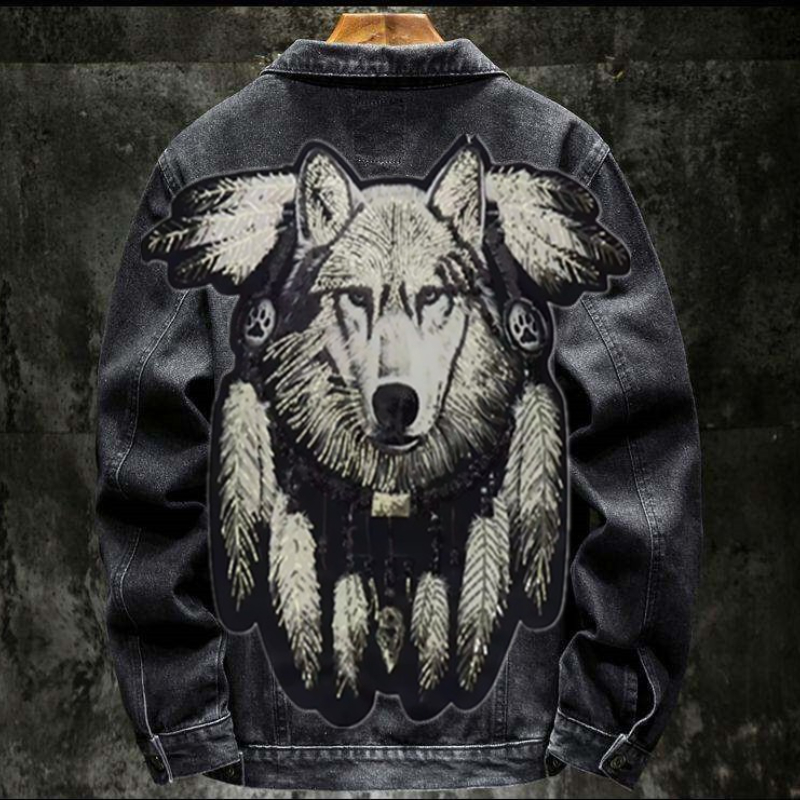 America Vintage Heavy Wolf Emb - Patchwork Jean Jacket 评论和价格