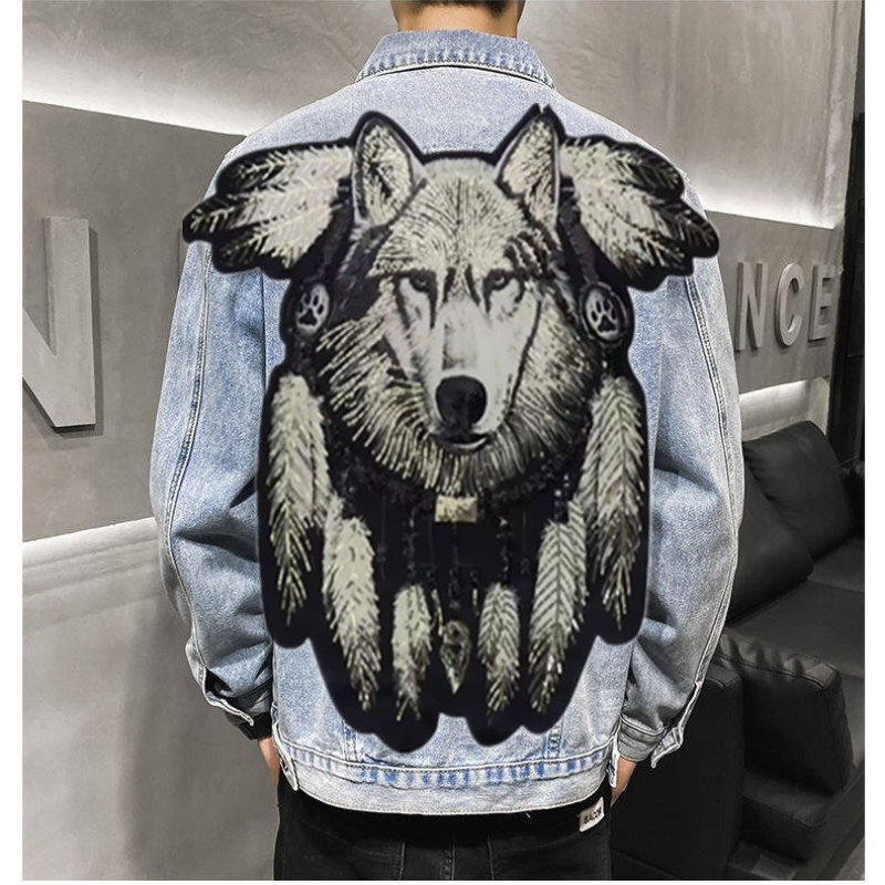 America Vintage Heavy Wolf Emb - Patchwork Jean Jacket 评论和价格