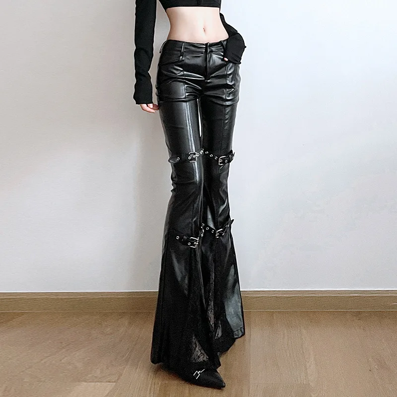 Women's PU Leather Flare Pants - Vintage Fashion Y2K 评论和价格