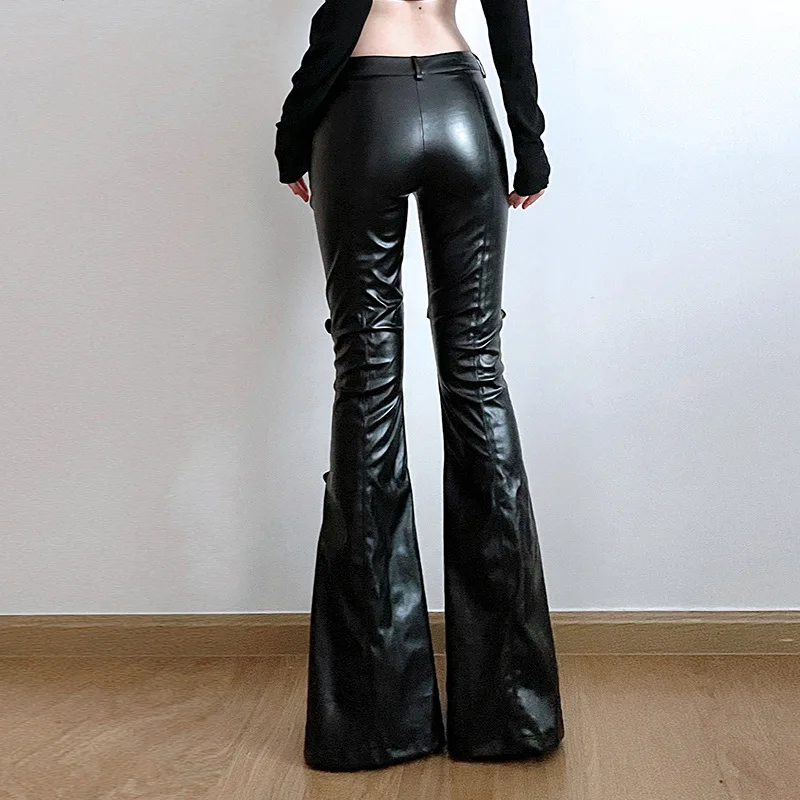 Women's PU Leather Flare Pants - Vintage Fashion Y2K 评论和价格