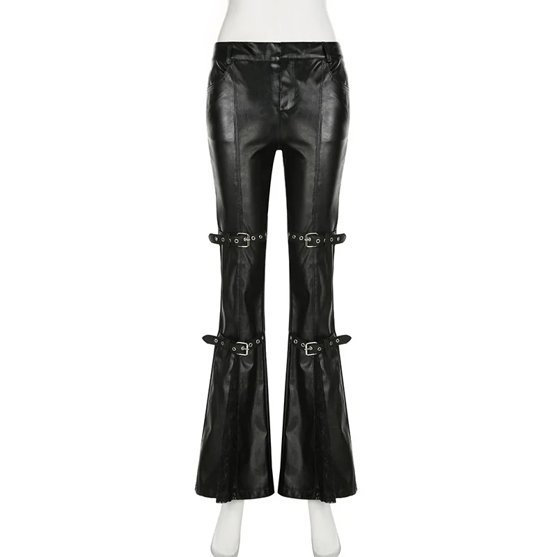 Women's PU Leather Flare Pants - Vintage Fashion Y2K 评论和价格