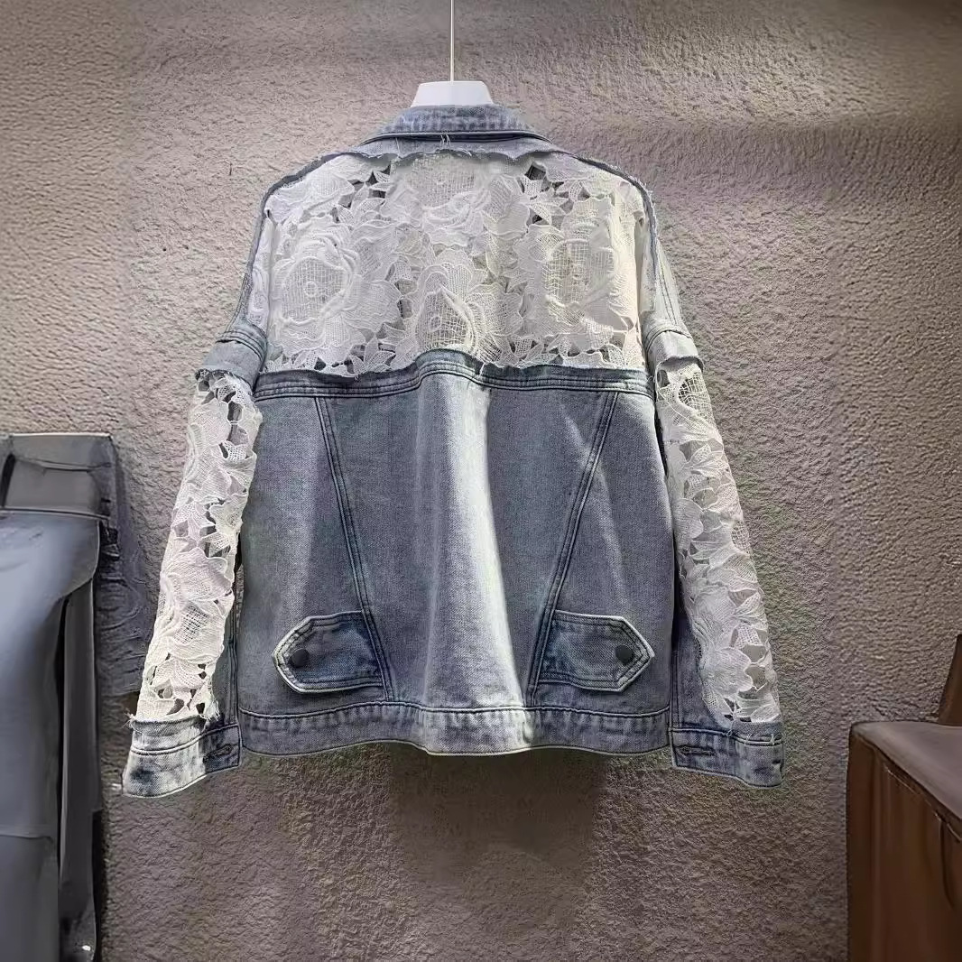 Spliced Embroidery Jacket Wome - Patchwork Jean Jacket 评论和价格